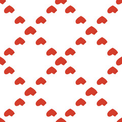 Art seamless pattern in the form of a red heart with a curved corner on color background. Romance graphic texture. Holiday celebration concept. Decorative print. Geometric bright wallpaper