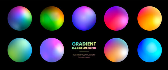 Circle holographic gradients set, buttons.