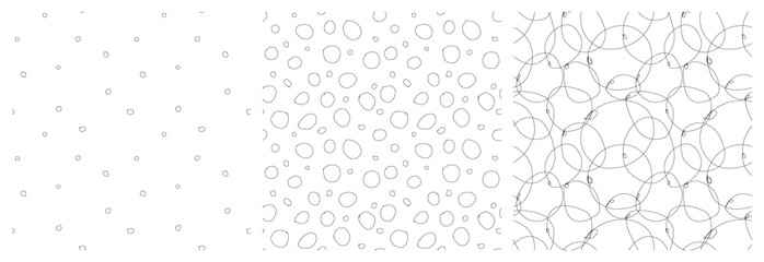 Abstract wire circle vector seamless pattern set with round shapes on white background.