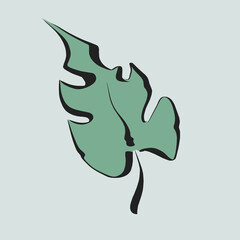 Simple green leaf with black outline for icon or logo.