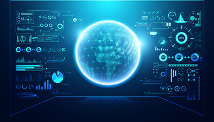 Abstract world Digital technology ui futuristic concept hud interface hologram elements of digital data chart, communication, computing and circle percent vitality innovation on hi tech future