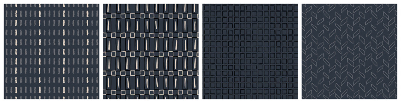 Masculine dark seamless pattern set. Geometric creative vector background collection in grey and beige neutral colours.