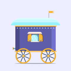 Circus trailer, wagon icon flat style. Amusement park. Flat vector illustration.
