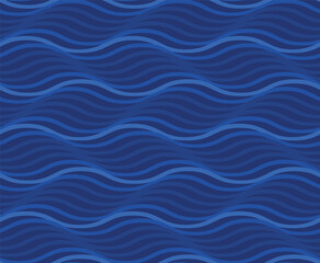 Blue color water wave seamless pattern. Vector abstract repeat background.