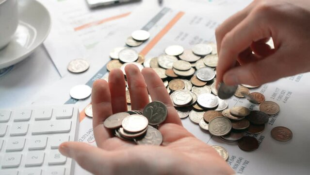 Coins Russian rubles background on the table