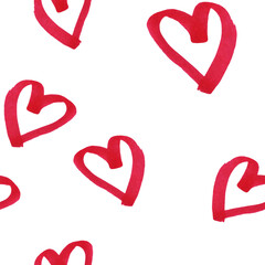 Hearts drawn with a marker. Seamless pattern with hearts.