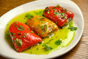 Stuffed peppers from minced meat with vegetables in the Mexican style.