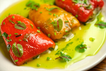 Stuffed peppers from minced meat with vegetables in the Mexican style.