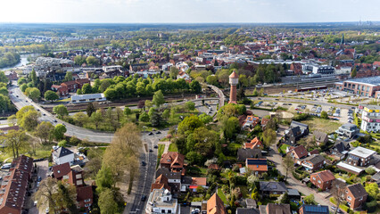 Stadt Lingen Ems Luftaufnahmen - Wasserturm und Verkehr