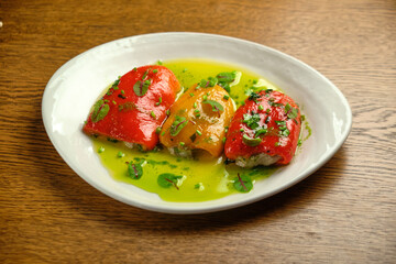 Stuffed peppers from minced meat with vegetables in the Mexican style.