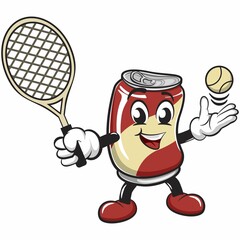 cute drink can vintage character mascot illustration play tennis