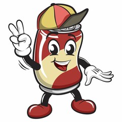 cute drink can vintage character mascot illustration being kid with funny hat