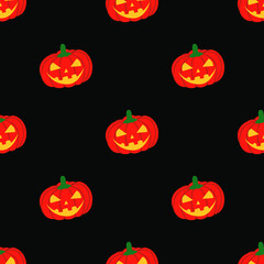 Colourful red pumpkin with Halloween style isolated on black background is in Seamless pattern - vector illustration