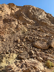 Canyon with red sandstone and limestone rocks, Nabq protected area, Sharm El Sheikh, Sinai peninsula, Egypt, North Africa. Egyptian safari