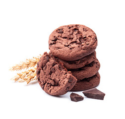 Chocolate oat cookies on white backgrounds.