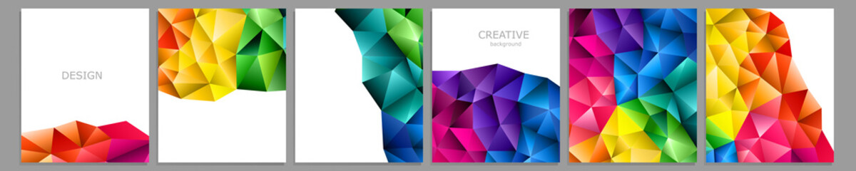 Obraz premium Set of vector cover notebook design. Abstract rainbow minimal triangles halftone template design for notebook paper, copybook brochures, book, magazine. Planner and diary cover for print