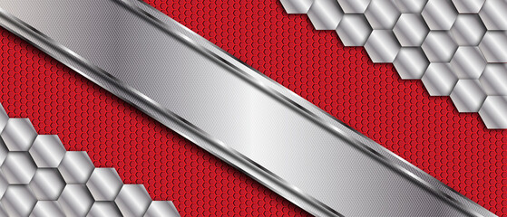 Shinny metal silver background combine with red textured overlap layer.