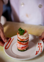 Chef with Shrimp and Crab Tower