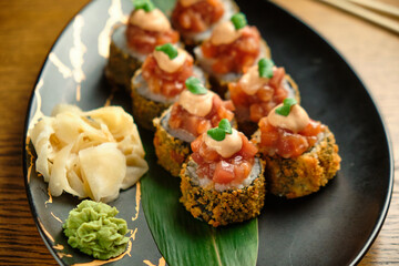 A set of hot sushi rolls