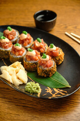 A set of hot sushi rolls
