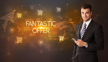 Businessman thinking about shopping concept