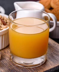 Delicious nutritious healthy breakfast with granola, eggs, oat cookies, milk and jam