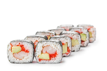 Sushi with crab, Asian cuisine. Photo of food on a white background