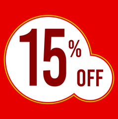 15 percent red banner with white ballons and red lettering for promotions and offers