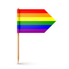 Fototapeta premium Realistic wooden toothpick with rainbow LGBTQ paper flag. Blank mockup for advertising and promotions. Pride month. Vector illustration