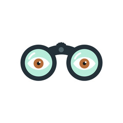 Binoculars with eyes icon. Concept of observation, privacy, curiosity, research. Vector illustration, flat design