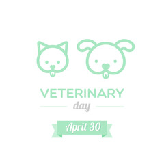 Veterinary Day. April. Cat and dog outline icon. Vector illustration, flat design