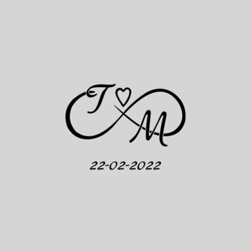Letter TM logo with infinity and love symbol, elegant cute wedding monogram design