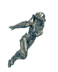 alien female soldier is taking off in white background © DM7