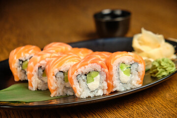 Philadelphia sushi roll with salmon and avocado
