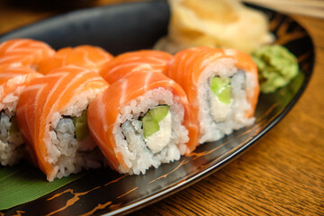 Philadelphia sushi roll with salmon and avocado