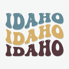 Wavy Idaho, USA Lettering Design. Retro Waves Illustration Vector Design. Hippie Clip art Stacked Text Boho.