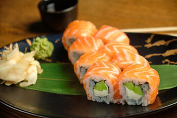 Philadelphia sushi roll with salmon and avocado