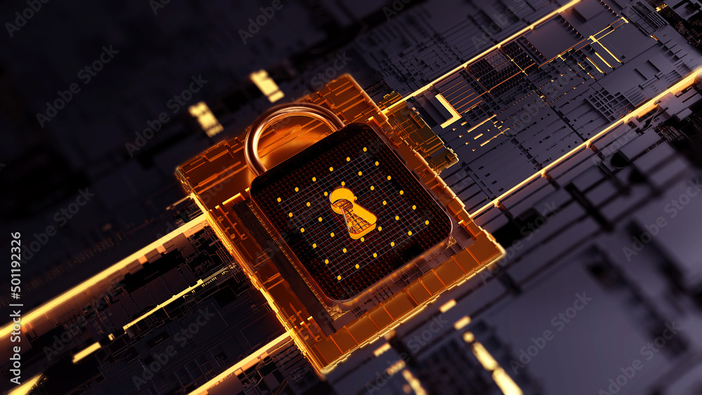 Aufkleber Technology background security concept/Cyber security concept.  Illustrates cyber data security or information privacy idea in mother server is processing the data.