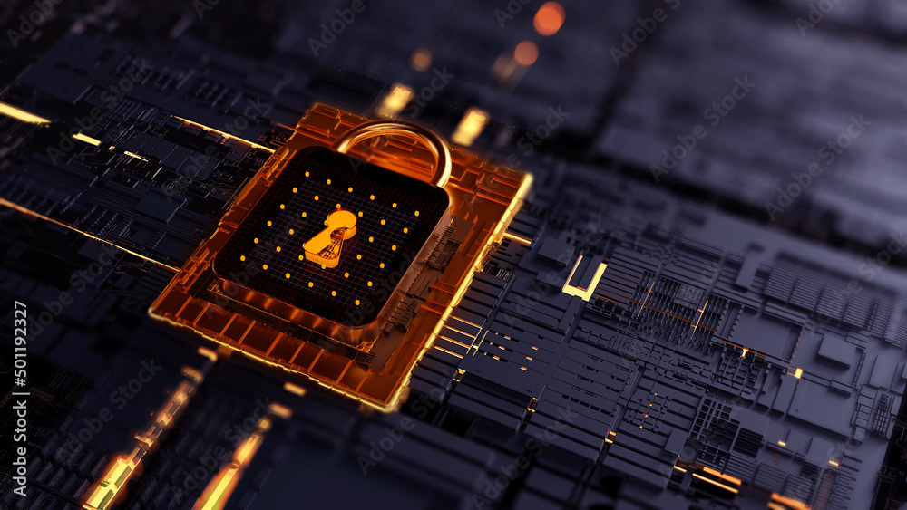 Aufkleber Technology background security concept/Cyber security concept.  Illustrates cyber data security or information privacy idea in mother server is processing the data.