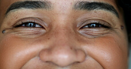 African American black woman shock reaction macro close-up face