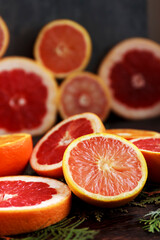 Juicy slice of grapefruit and orange for cocktails and bar