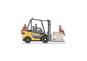 No passengers. Flat line vector design of forklift with the operator.  - 501194121