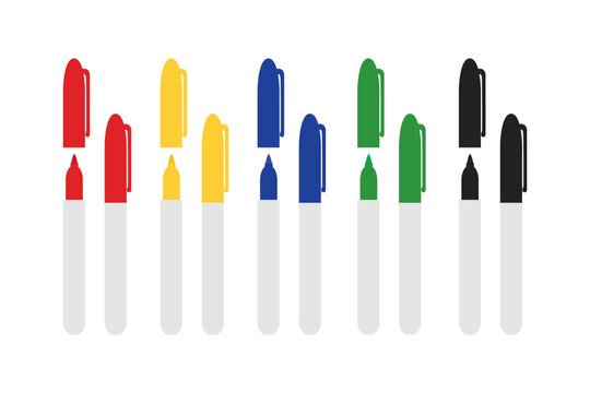 Permanent Marker Pen, Pen Set, Colorful Permanent Marker, Black Marker, Permanent Marker Vector, Black Pen Icon, Black Pen with Cap, Thick Brush, Brush Icon Vector Illustration
