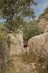Obraz premium Unrecognizable man walking among rocks