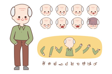 Cartoon hand drawn doodle old man character creation design for animated.