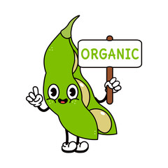 Cute funny beans with an inscription organic character. Vector hand drawn traditional cartoon vintage, retro, kawaii character illustration icon. Isolated white background. Beans character