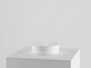 Cosmetic bottle mock up. Minimal box on rock.