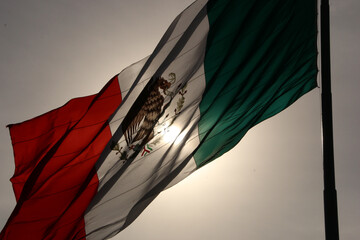 Mexico City, Mexico – April 16, 2020: Mexican flag on a close up showing it´s color and movement