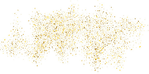 Golden glitter confetti on a white background. Illustration of a drop of shiny particles. Decorative element. Luxury background for your design, cards, invitations, gift, vip.