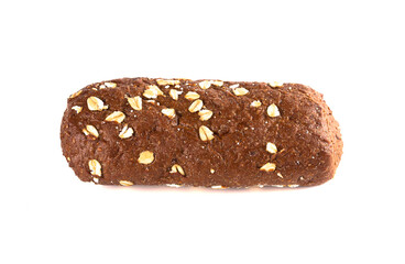 Dark Brown Bread with Oats on a White Background